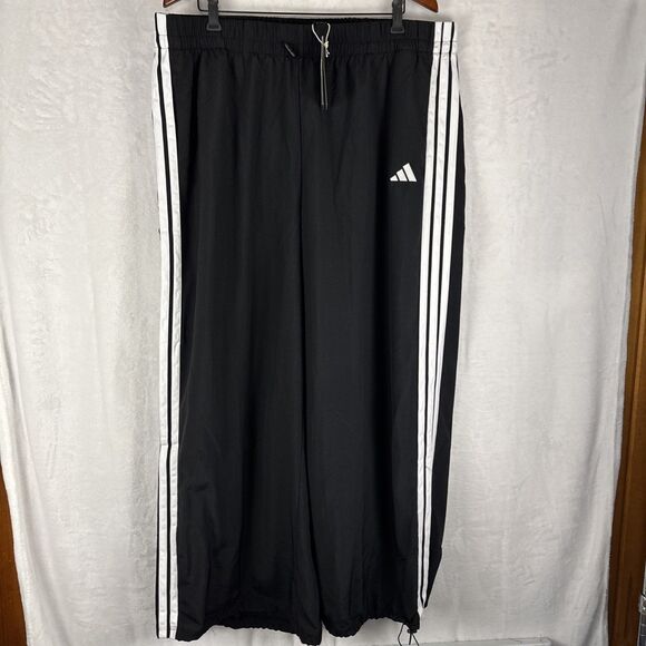 adidas Womens Plus Sz Pants Baggy Wide Leg 2X Size 3-Stripe Trim Woven Track NWT - Picture 1 of 5